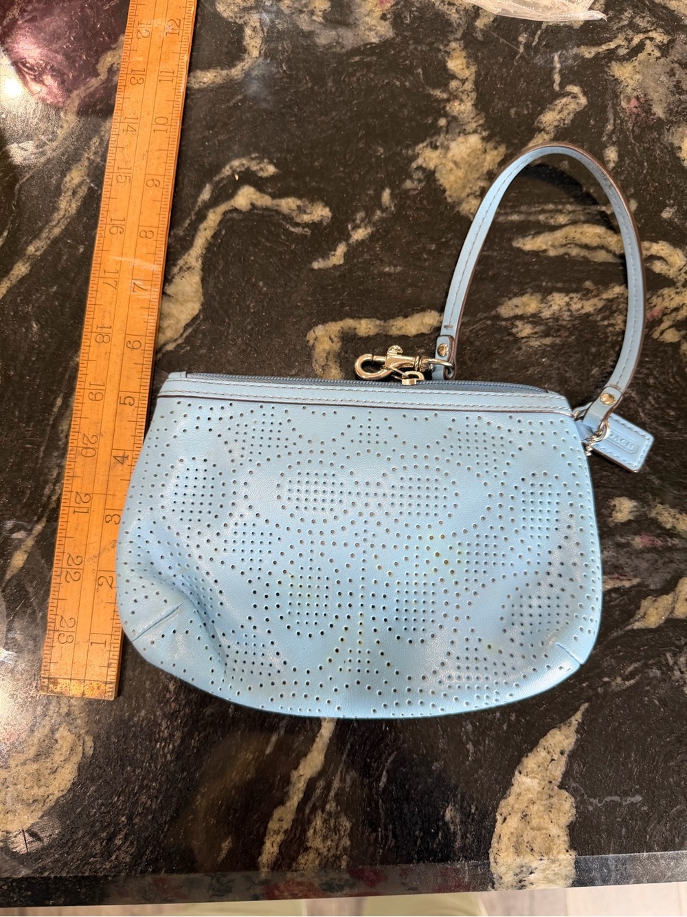 Coach Light Blue Perforated Leather Wristlet - Picture 4 of 7